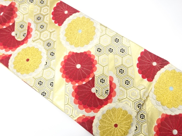 アンティーク　菊に亀甲模様織り出し袋帯（材料）